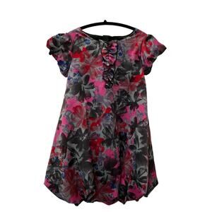 DKNY Girls Dress Floral Print Black Gray Pink Size Medium